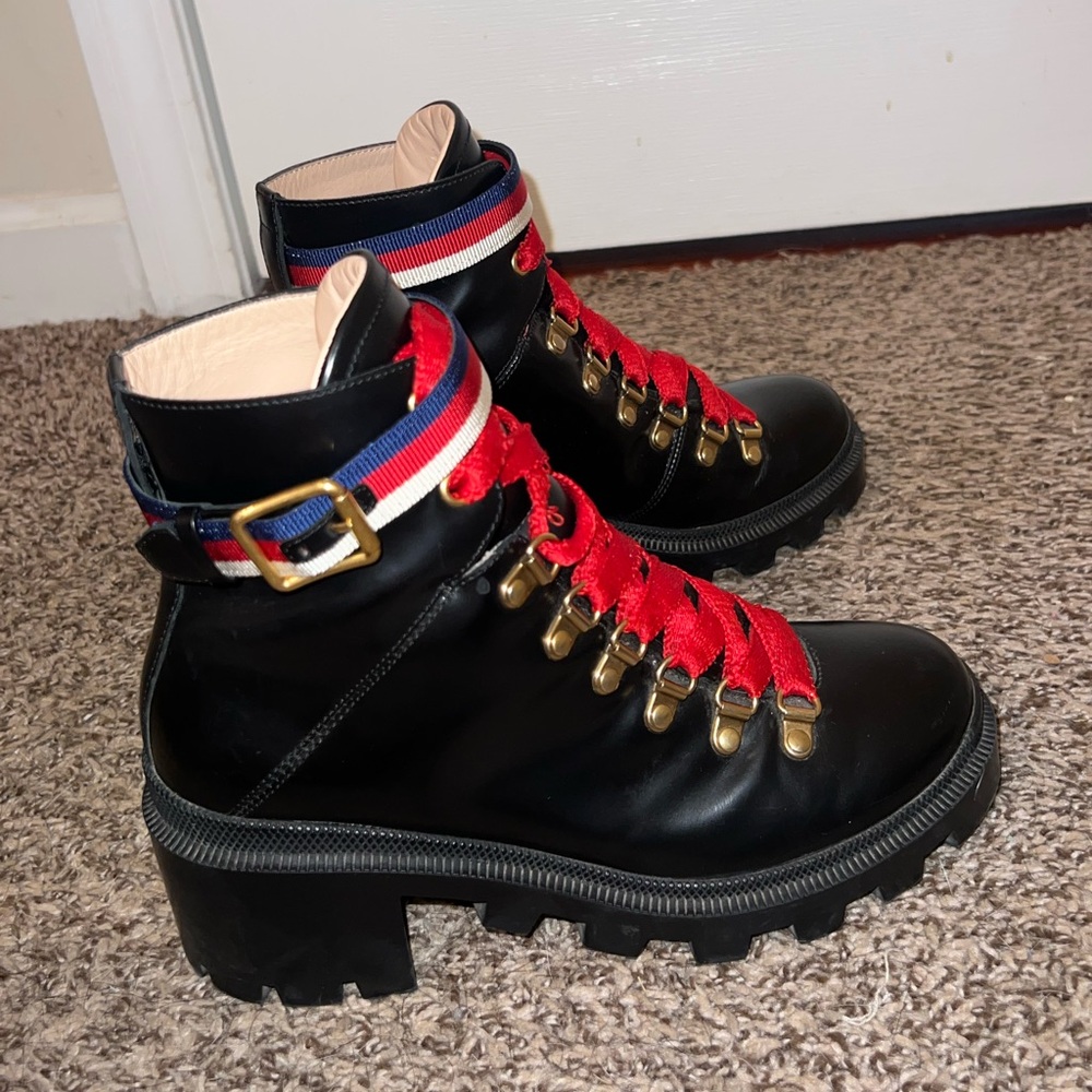 Gucci Sylvie Web 55mm Ankle Boot Black Leather